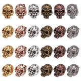 24Pcs 6 Style Zinc Alloy Beads, Skull, Mixed Color, 12x9x8mm, Hole: 1.5mm, 4pcs/style