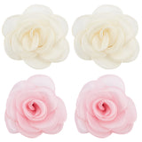 4pcs 2 colors Detachable Artificial Rose Organza Shoe Decoration, with Iron Buckle Clip, Mixed Color, 57~63x65~67x24~25mm, 2pcs/color