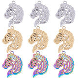 12Pcs 3 Colors 201 Stainless Steel Pendants, Horse Head Charms, Mixed Color, 32x22x2mm, Hole: 2mm, 4pcs/color