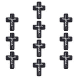 10Pcs Cross with Word Jesus Silicone Beads, Chewing Beads For Teethers, for DIY Supplies Jewelry Making, Black, 30x23x8mm