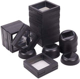 Plastic Frame Stands, with Transparent Membrane, For Ring, Pendant, Bracelet Jewelry Display, Rhombus, Black, 6.9x6.9x5.4cm