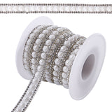 Two Rows Rhinestone Cup Chain((Hot Melt Adhesive On The Back), Hotfix Rhinestone, with ABS Plastic Imitation Pearl and Spools, Crystal, 10x3mm, 4yards/roll(3.65m/roll)