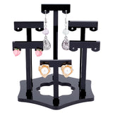 Opaque Acrylic T-Bar Riser Earring Display Stands, with Flower Base, for 6 Pairs Earring Displays, Black, 5.3~9.85x3.45~8.8x0.4cm, Hole: 1.8mm, 6pcs/set