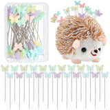 DIY Jewelry Making Kit, Including 1Pc Hedgehog Shaped Cotton Needle Cushion, Velet Cloth Needle Holder Pillow, 50Pcs Butterfly Iron Head Pins, Mixed Color, 115x100x97mm