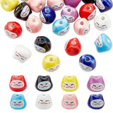 32Pcs 8 Colors Handmade Porcelain Beads, Printed, Lucky Cat, Mixed Color, 10x8.5mm, Hole: 2mm, 4pcs/color