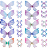 100Pcs 10 Colors Gradient Color Double Layer Fibre Tulle Ornament Accessories, 3D Craft Organza Butterfly, with Crystal Rhinestone, Mixed Color, 45x35x3mm, 10pcs/color