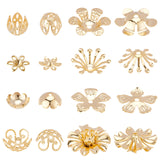 48Pcs 8 Styles Brass Bead Caps, Flower, Real 24K Gold Plated, 6pcs/style