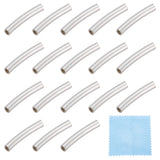 30Pcs 925 Sterling Silver Curved Tube Beads, with Suede Fabric Square Silver Polishing Cloth, Silver, 10x1.5mm, Hole: 1mm