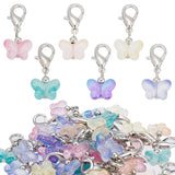 10 Sets Transparent Spray Painted Glass Butterfly Pendant Decorations, with Alloy Lobster Claw Clasps, Clip-on Charms, Mixed Color, 30mm, 6pcs/set