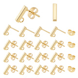 304 Stainless Steel Stud Earring Findings, with Loop and Ear Nuts, Rectangle, Golden, Stud Earring Findings: 10x2x2mm, Hole: 1.5mm, Pin: 0.8mm, 50pcs/box,Ear Nuts: 6x4.5x3mm, hole: 0.8~1mm, 50pcs/Box