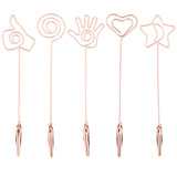 5Pcs 5 Styles Iron Alligator Clips, Steel Spiral Wire Card Note Picture Memo Photo Clips, Bracelet Helper, Gesture/Heart/Star, Rose Gold, 150mm, 1pc/style