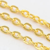 Iron Flat Cable Chains, Unwelded, with Spool, Cadmium Free & Lead Free, Golden, 3x2.2x0.6mm, about 32.8 Feet(10m)/roll