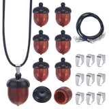 DIY Acorn Locket Necklace Making Kit, Including Wooden Box Pendant, Imitation Leather Cord, 304 Stainless Steel Snap on Bails, Brown, 18Pcs/bag, Pendant: 30.5x12mm, Hole: 1mm, Inner Diameter: 13.5mm