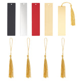 4Pcs 4 Style Blank Bookmark Pendants, Brass/201 Stainless Steel Bookmarks with Polyester Tassel Decorations, Mixed Color, Bookmark: 120x25~30x0.5~1mm