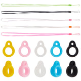 5 Strands 5 Colors Rubber Lanyard Straps, with Plastic Findings, with 20Pcs 5 Colors Ring Silicone Pendant, Mixed Color, 15.3 inch