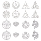 DIY 16Pcs 8 Style Rack Plating 304 Stainless Steel Pendants, Flat Round with Star & Horse & Trinity Knot, Stainless Steel Color, 19~33.5x20.5~31.5x1.5~2.5mm, Hole: 1.4~2mm, 2pcs/style