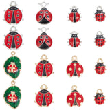 32Pcs 8 Styles Alloy Enamel Pendants, Ladybug Charm, Red, 12~23x10~15x3.5mm, Hole: 1.5~1.6mm, 4pcs/style