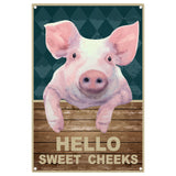 Rectangle Metal Iron Sign Poster, for Home Wall Decoration, Pig Pattern, 300x200x0.5mm