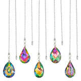 Electroplated Glass Ceiling Fan Pull Chain Extenders, Faceted Teardrop Pendant Decoration, with 304 Stainless Steel Ball Chains, Mixed Color, 365~367mm, 5 style, 1pcs/style, 5pcs/set