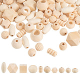 Unfinished Natural Wood Beads, Round & Cube & Polygon & Rondelle & Oval & Column, Antique White, 12~20x9~18.5x6~16mm, Hole: 2~6mm