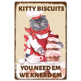 Tinplate Sign Poster, Vertical, for Home Wall Decoration, Rectangle With Word KITTY BISCUITS YOU NEED EM WE KNEAD EM, Cat Pattern, 300x200x0.5mm