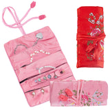 2Pcs 2 Colors Embroidery Silk Roll Bags, with Drawstring Rope, Flower Pattern, Mixed Color, 28x19.8x1.1cm, 1pc/color