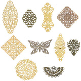 DIY Jewelry Making Finding Kit, Including 80Pcs 10 Styles Iron Big Pendants & Links, Etched Metal Embellishments, Flower & Rectangle & Flat Round, Mixed Color, 40~80.5x24~40x0.5~0.6mm, Hole: 1~3mm, 8Pcs/style