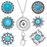 DIY Interchangeable Flower Office Lanyard ID Badge Holder Necklace Making Kit, Including Alloy Snap Buttons & Keychain Making, 304 Stainless Steel Cable Chains Necklace, Turquoise, 8Pcs/box