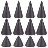 12Pcs 3 Style Wooden Finger Ring Display Stands, Cone Shaped, Black, 3x3cm, 4pcs/style