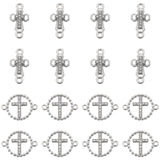 40Pcs 2 Styles Religion Alloy Crystal Rhinestone Connector Charms, Cross & Ring Links, Platinum, 16~21x11~21x2~3mm, Hole: 1~1.6mm, 20pcs/style