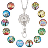 DIY Interchangeable Dome Office Lanyard ID Badge Holder Necklace Making Kit, Including Brass Snap Buttons, Alloy Snap Keychain Making, 304 Stainless Steel Cable Chains Necklaces, Tree of Life Pattern, Button: 18.5x9mm, 12pcs/set, 1 set