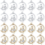 36Pcs 2 Colors Alloy with Rhinestone Pendants, Cat & Moon Charms, Platinum & Light Gold, 22~22.5x15.5x4mm, Hole: 2mm, 18Pcs/color