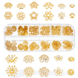 240Pcs 12 Style Brass Bead Caps, Flower, Golden, 3~13x0.8~10mm, Hole: 0.8~7mm, 20pcs/style