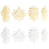 8Pcs 8 Style 201 Stainless Steel Pendants, Laser Cut, Lotus & Leaf & Flower, Golden & Stainless Steel Color, 30.5~37x15~33x1mm, Hole: 1.6mm, 1pc/style