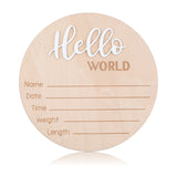 Wooden Baby Photo Props, Birth Announcement Sign, Wooden Growth Milestone Signs, Flat Round with Word Hello World, Pale Goldenrod, 148x4.5mm
