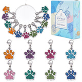 Cat Paw Prints Locking Stitch Markers, Alloy Enamel Pendant Stitch Marker, with 304 Stainless Steel Lobster Claw Clasps, Platinum, 3cm, 8 colors, 2pcs/color, 16pcs/box