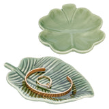 2Pcs 2 Style Leaf/Clover Pattern Porcelain Jewelry Plate, Storage Tray for Rings, Necklaces, Earring, Mixed Patterns, 91~143x86~101.5x20~23mm, Inner Diameter: 80~125x70~98mm, 1pc/style
