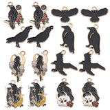32Pcs 8 Style Alloy Enamel Pendants, Light Gold, Crow Charm, Mixed Color, 20x22.5x1.5mm, Hole: 1.6mm, 4pcs/style