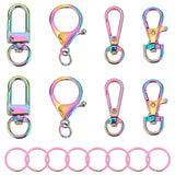 WADORN DIY Keychain Making Kit, Including 8Pcs Alloy Swivel Clasps & Lobster Claw Clasps, 304 Stainless Steel Split Key Rings, Rainbow Color, 16Pcs/box