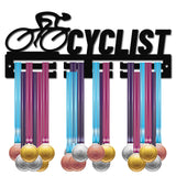 Acrylic Medal Holder, Medals Display Hanger Rack, with Hanger Hooks, Medal Holder Frame, Rectangle with Word CYCLIST, Black, 116x290x10mm