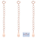 3Pcs 925 Sterling Silver Chain Extender, with Clasp and Teardrop Charm, Rose Gold, 54mm