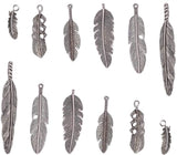 Tibetan Style Pendants Sets, Feather, Nickel Free & Lead Free, Antique Silver, 11~17.5mm wide, 31~80mm long, 2~7mm thick, hole: 2~6x4mm