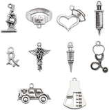 Theme Tibetan Style Zinc Alloy Pendants, Syringe & Nurse Cap & Registered Nurse & Microscope & Ambulance & Injector & Measuring Cylinder, Antique Silver, 120pcs/box