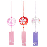 3Pcs 3 Colors Japanese Sakura Glass Wind Chimes, Paper Blessing Hanging Pendant, for Garden Patio Balcony Decoration, Mixed Color, 405mm, 1pc/color