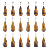 20Pcs Natural Tiger Eye Pendants, with Stainless Steel Snap On Bails, Teardrop Charm, 28~30x10~12mm, Hole: 6x4mm