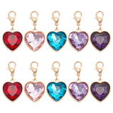 10Pcs 5 Colors Heart Glass Pendant Decorations, with Alloy Lobster Claw Clasps, Mixed Color, 32.5mm, Heart: 18.5x16x6mm
