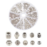 196Pcs 10 Style Tibetan Style Alloy Beads, Rondelle & Barrel & Column & Tubbish, Antique Silver, 5~12x3~9mm, Hole: 1~6.5mm, 20pcs/style