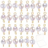 30Pcs Natural Cultured Freshwater Pearl Beads Links Connectors, with 304 Stainless Steel Eye Pin, Nuggets, Seashell Color, 13~14x6.5~7x4.5~6mm, Hole: 2~3mm