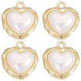 10PCS Alloy with Acrylic Imitation Pearl Pendants, Heart, Long-Lasting Plated, Real 18K Gold Plated, 17x16x6mm, Hole: 2mm