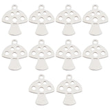 10Pcs 201 Stainless Steel Charms, Mushroom, Stainless Steel Color, 14x12x1mm, Hole: 1.5mm